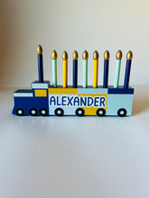 Load image into Gallery viewer, Personalized Pretend Play Wood Train Menorah
