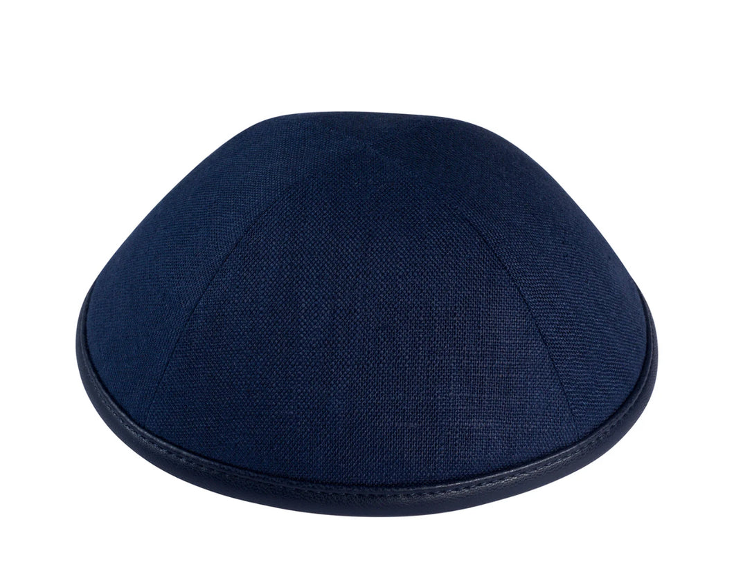 iKippah Navy Linen with Leather Rim